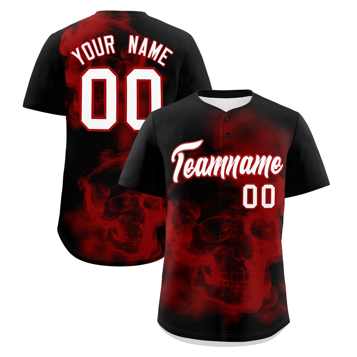 Custom Black Red White skeleton Graffiti Pattern Lightweight Baseball Jersey| KXKSHOP