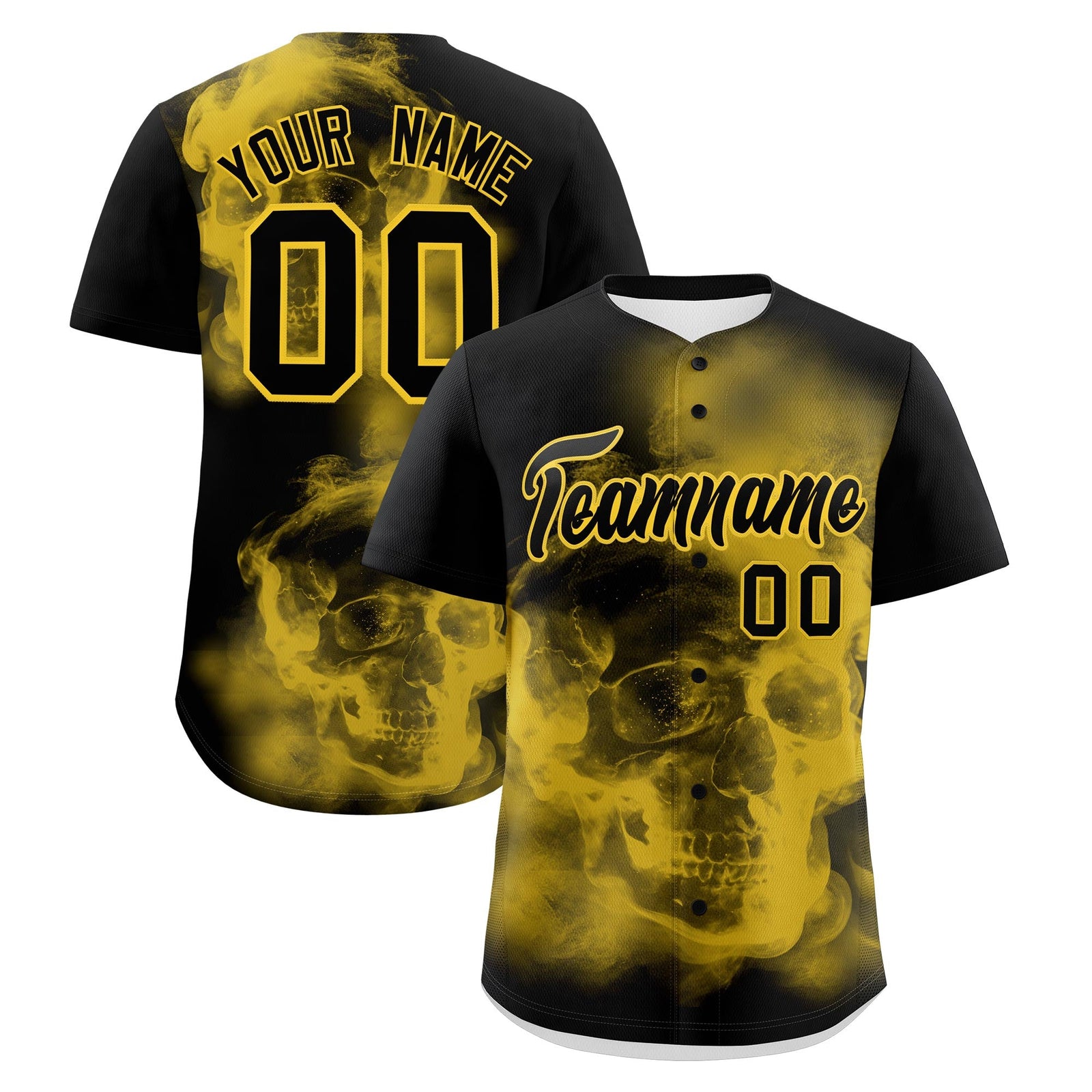 Custom Black Gold skeleton Graffiti Pattern Lightweight Baseball Jersey| KXKSHOP