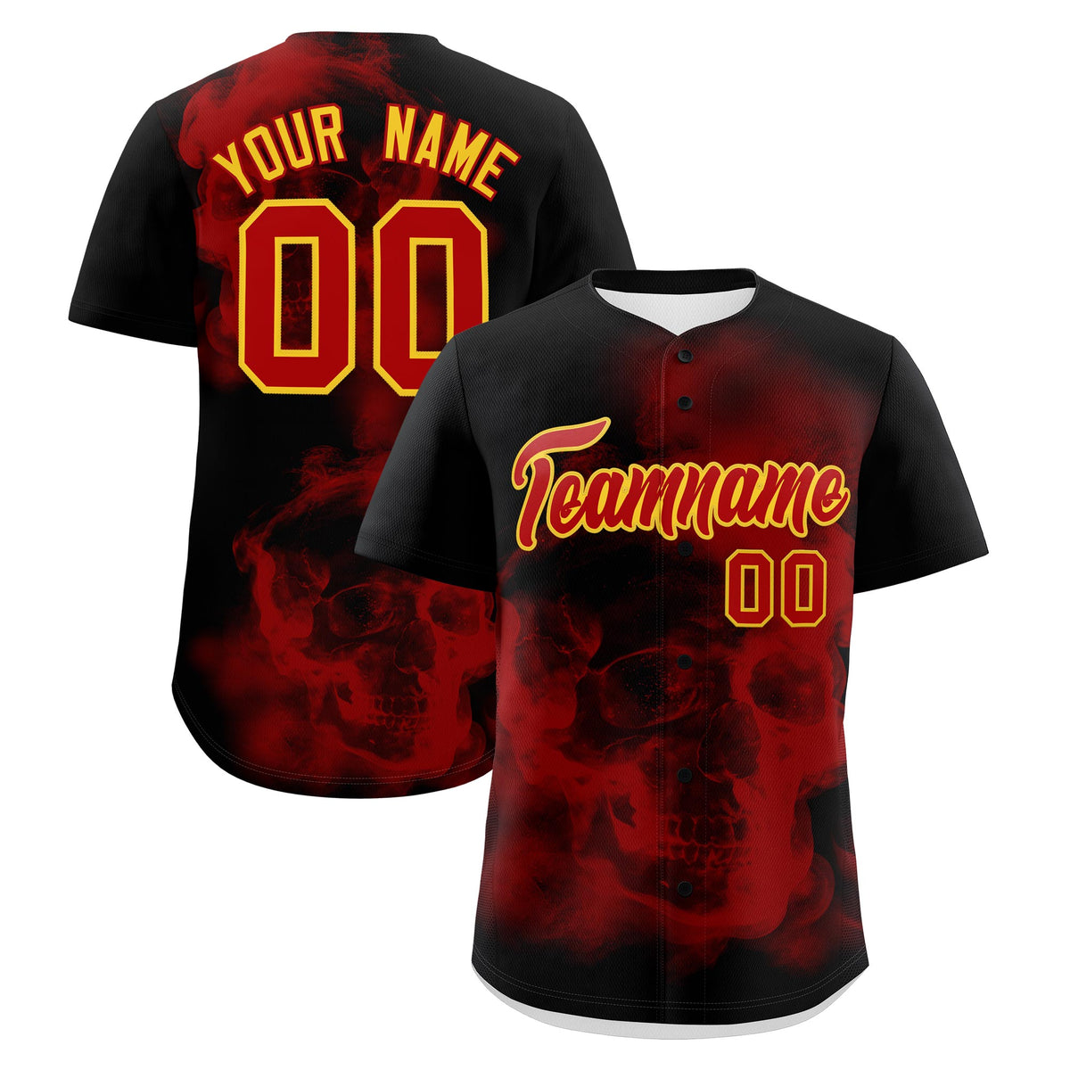 Custom Black Red Gold skeleton Graffiti Pattern Quick Dry Baseball Jersey| KXKSHOP