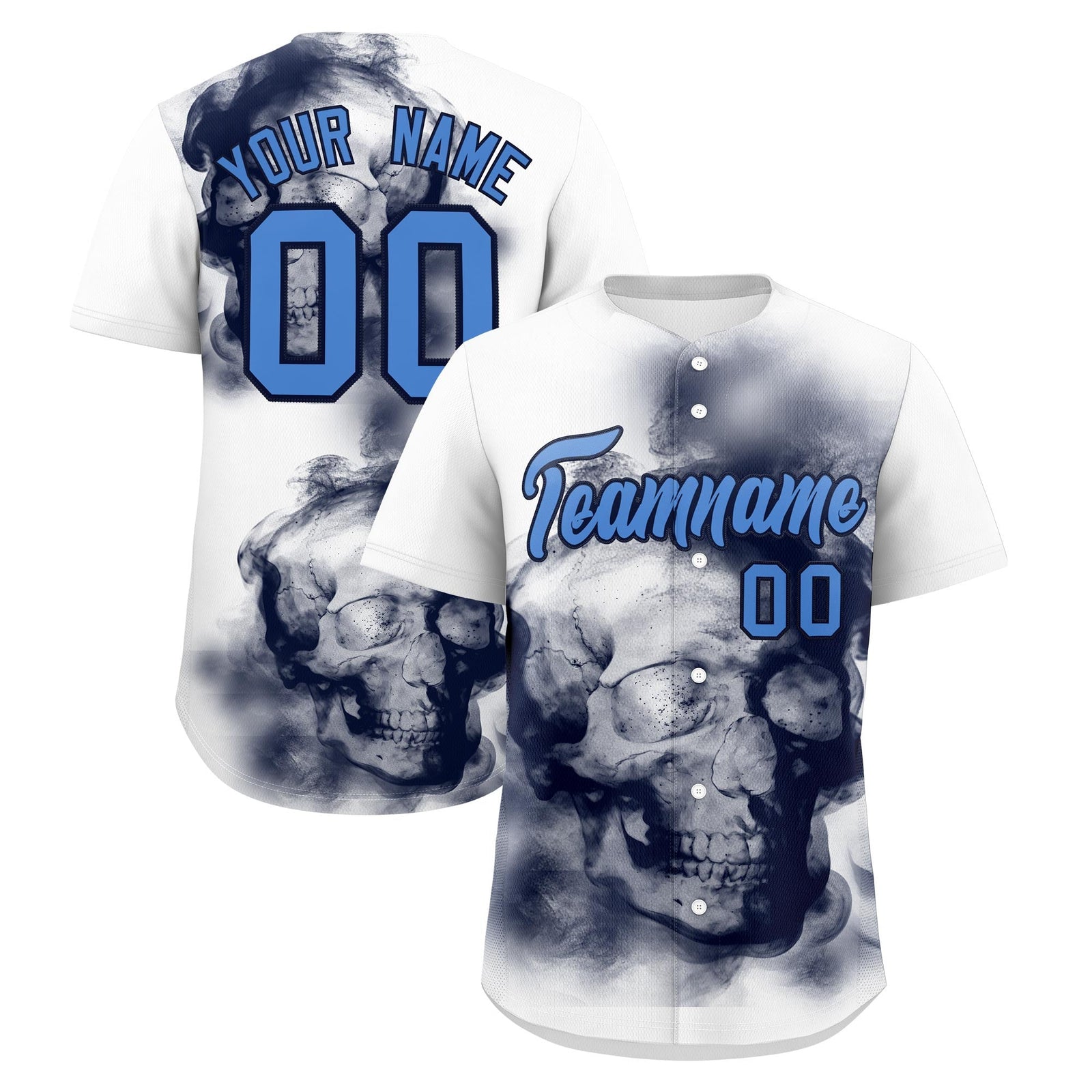 Custom White Navy Powder Blue skeleton Graffiti Pattern Lightweight Baseball Jersey| KXKSHOP