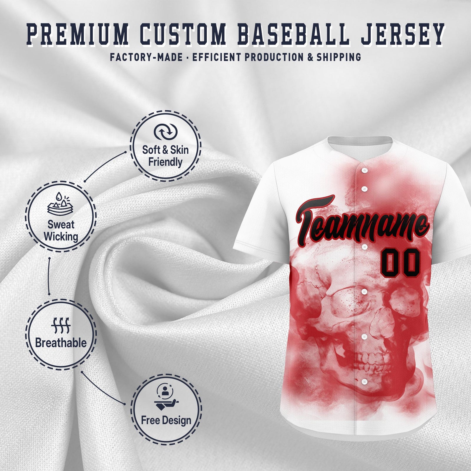 Custom White Red Black skeleton Graffiti Pattern Lightweight Baseball Jersey| KXKSHOP