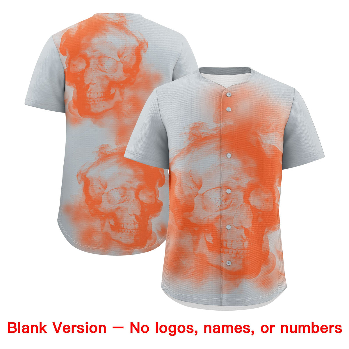 Custom Silver Orange White skeleton Graffiti Pattern Quick Dry Baseball Jersey| KXKSHOP
