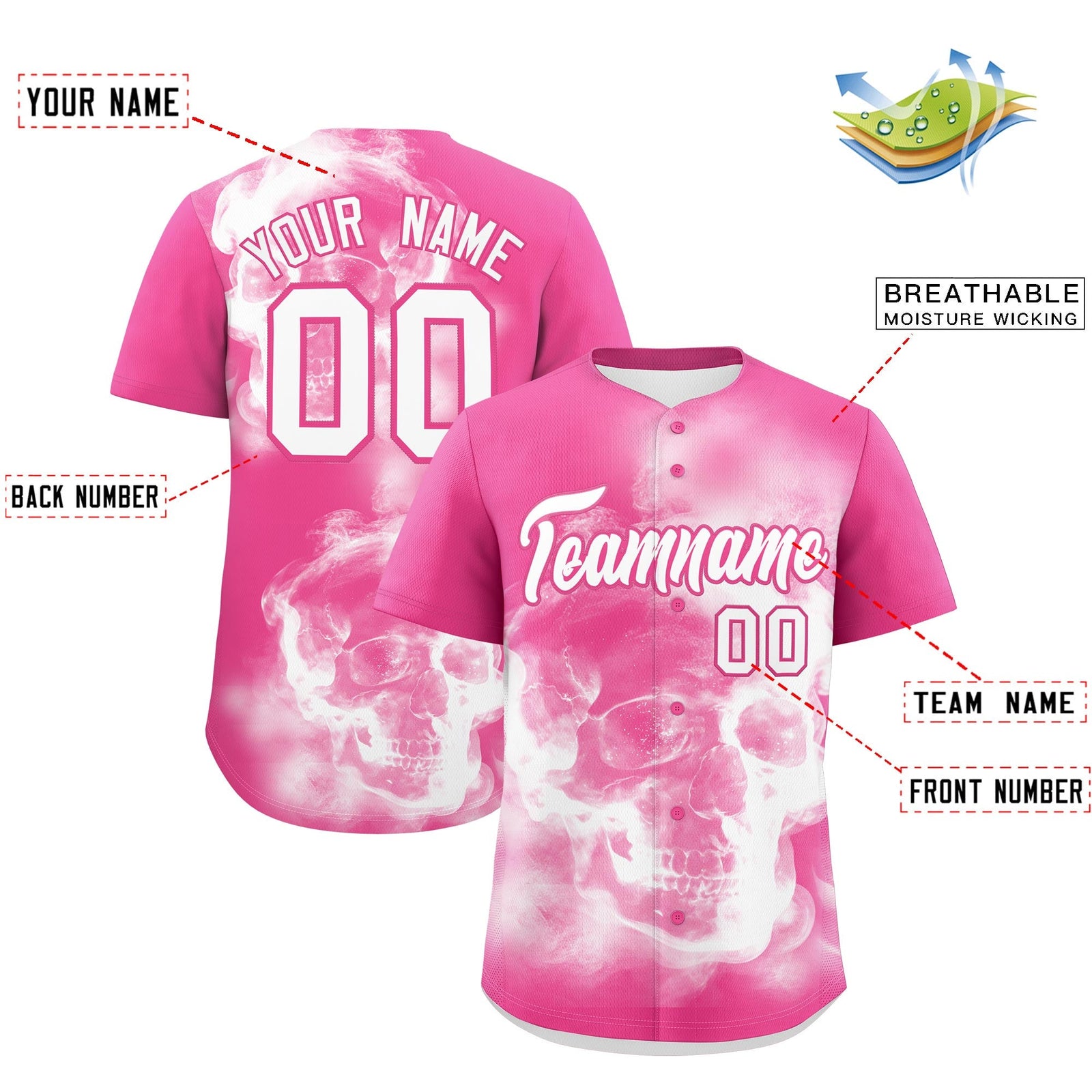 Custom Pink White skeleton Graffiti Pattern Lightweight Baseball Jersey| KXKSHOP