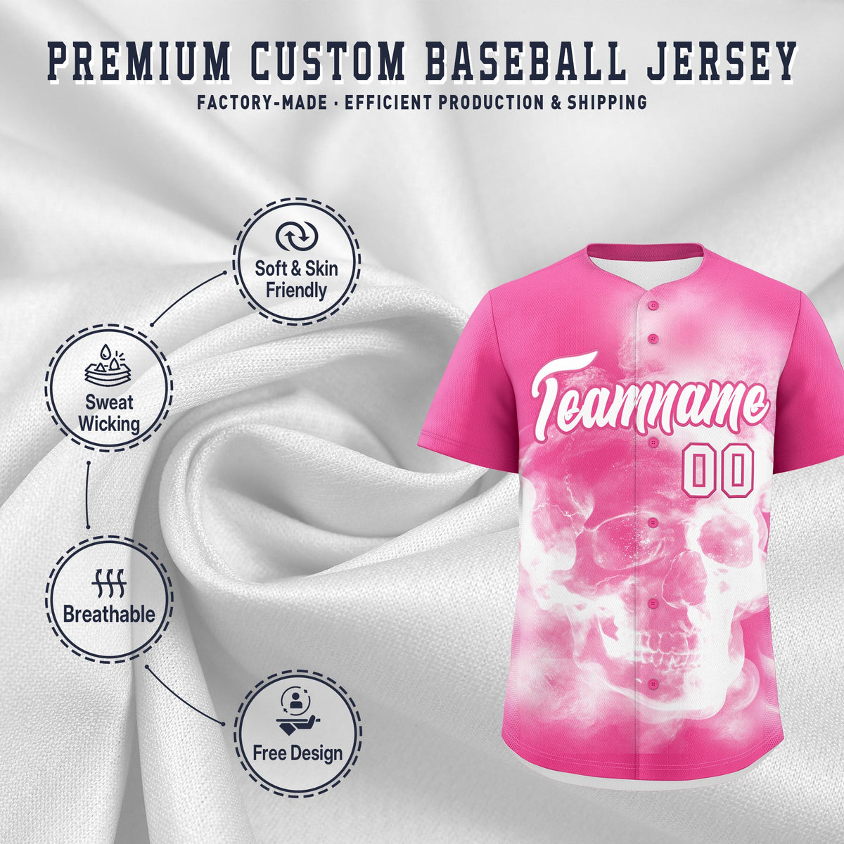 Custom Pink White skeleton Graffiti Pattern Lightweight Baseball Jersey| KXKSHOP