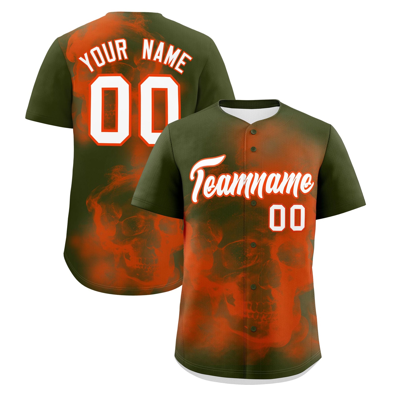 Custom Olive Orange White skeleton Graffiti Pattern Lightweight Baseball Jersey| KXKSHOP