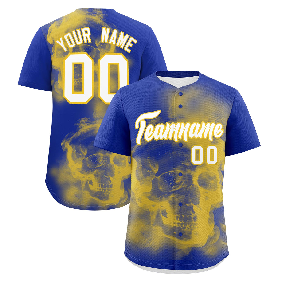 Custom Royal Blue Gold White skeleton Graffiti Pattern Lightweight Baseball Jersey| KXKSHOP