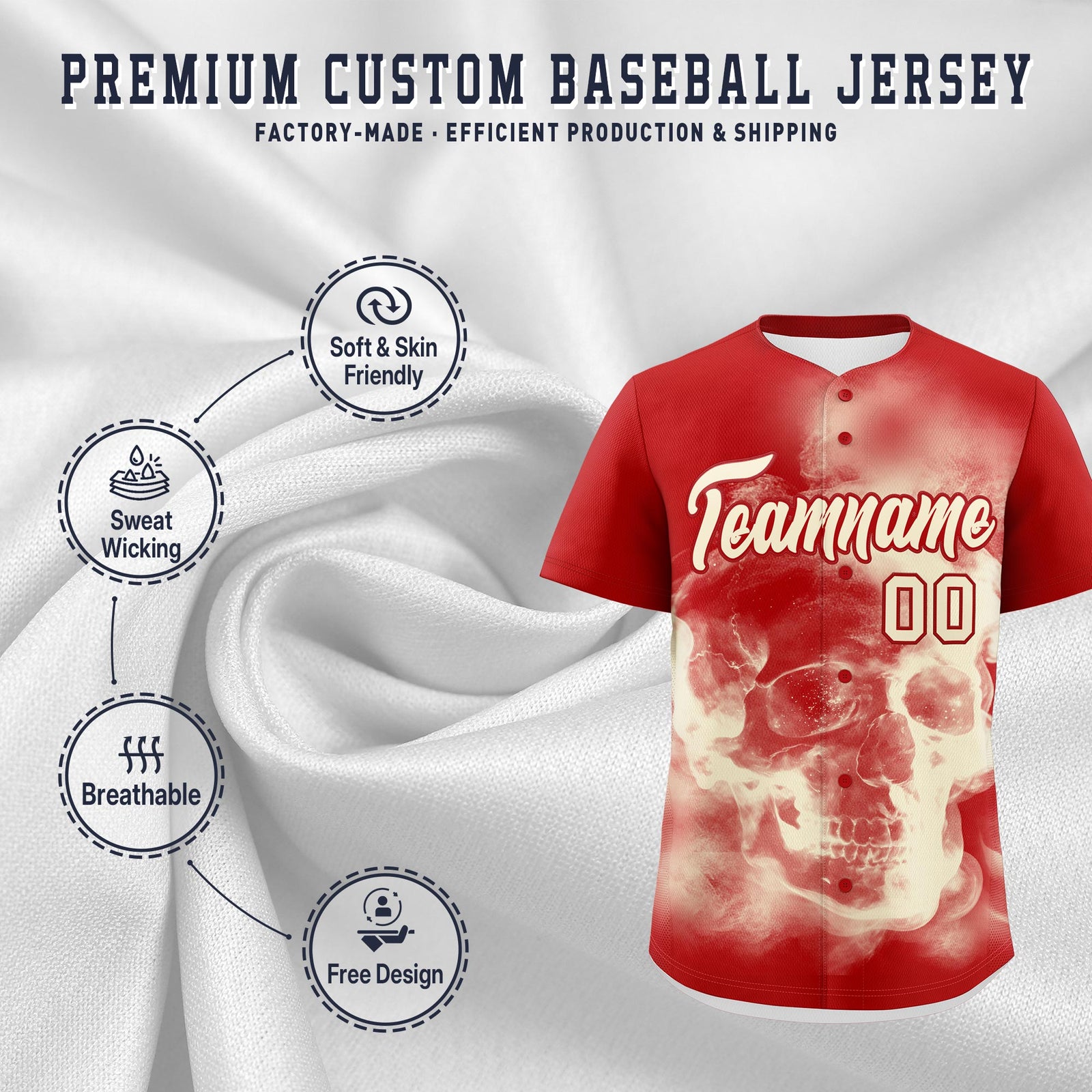 Custom Red Cream skeleton Graffiti Pattern Quick Dry Baseball Jersey| KXKSHOP