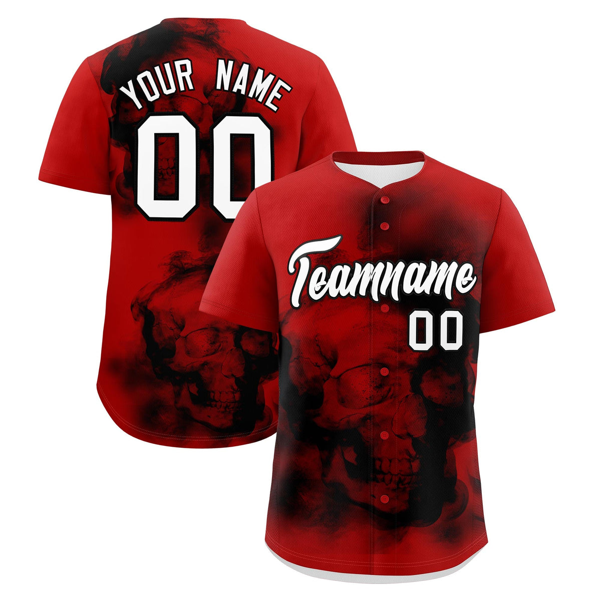 Custom Red Black White skeleton Graffiti Pattern Quick Dry Baseball Jersey| KXKSHOP