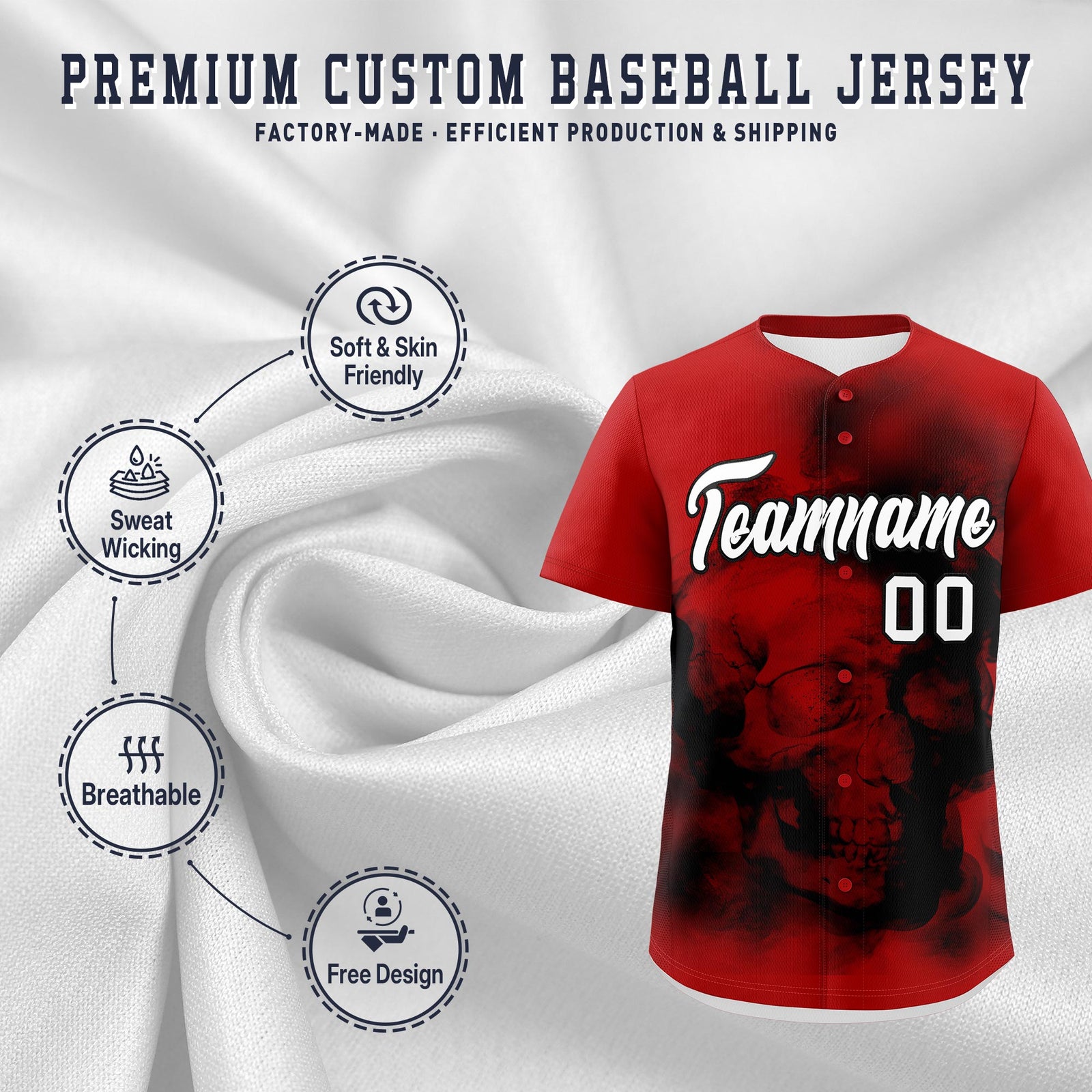 Custom Red Black White skeleton Graffiti Pattern Quick Dry Baseball Jersey| KXKSHOP
