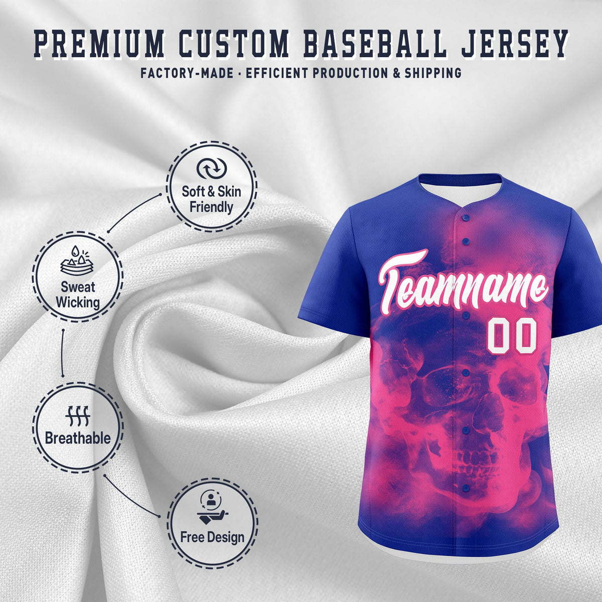 Custom Royal Blue Pink White skeleton Graffiti Pattern Lightweight Baseball Jersey| KXKSHOP