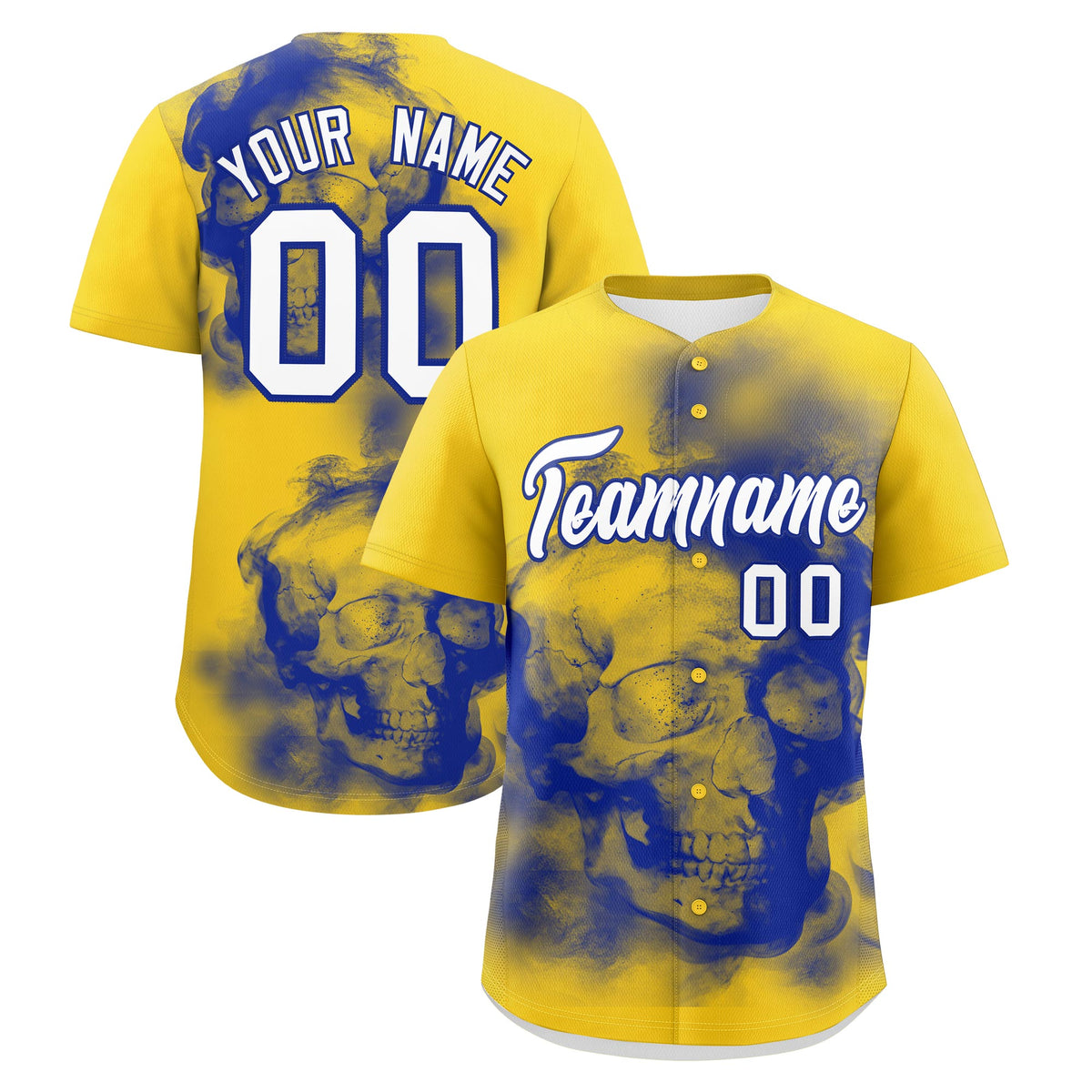 Custom Gold Royal Blue White skeleton Graffiti Pattern Lightweight Baseball Jersey| KXKSHOP