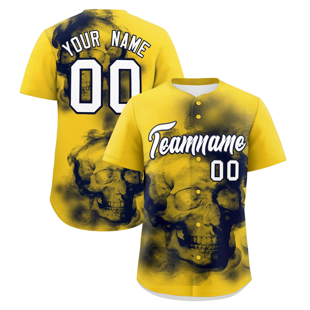 Custom Gold Navy White skeleton Graffiti Pattern Quick Dry Baseball Jersey| KXKSHOP