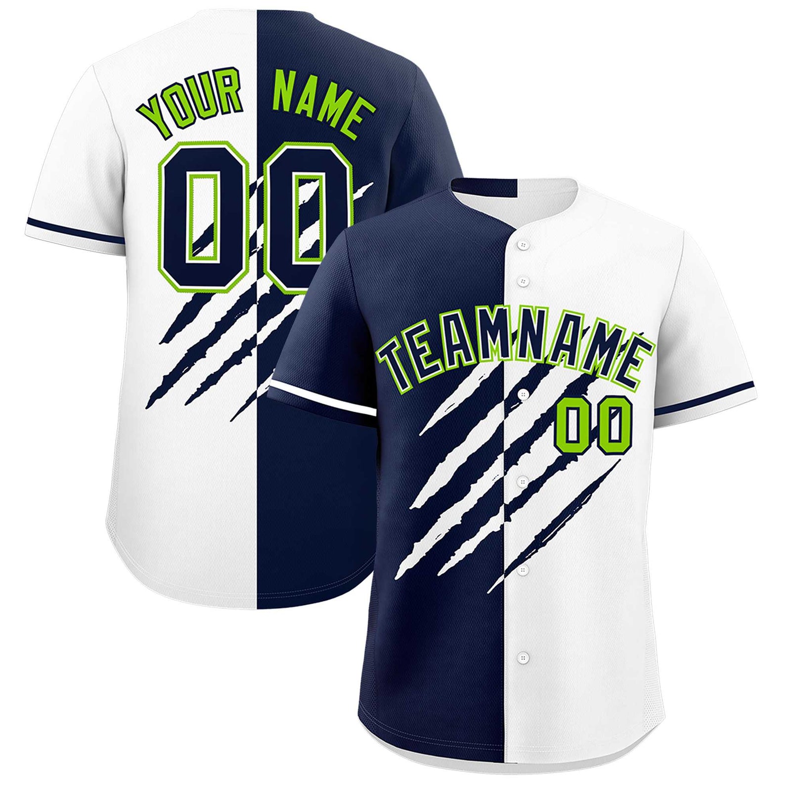 Custom Navy White Split Tiger Claw Scratch Pattern Baseball Jersey