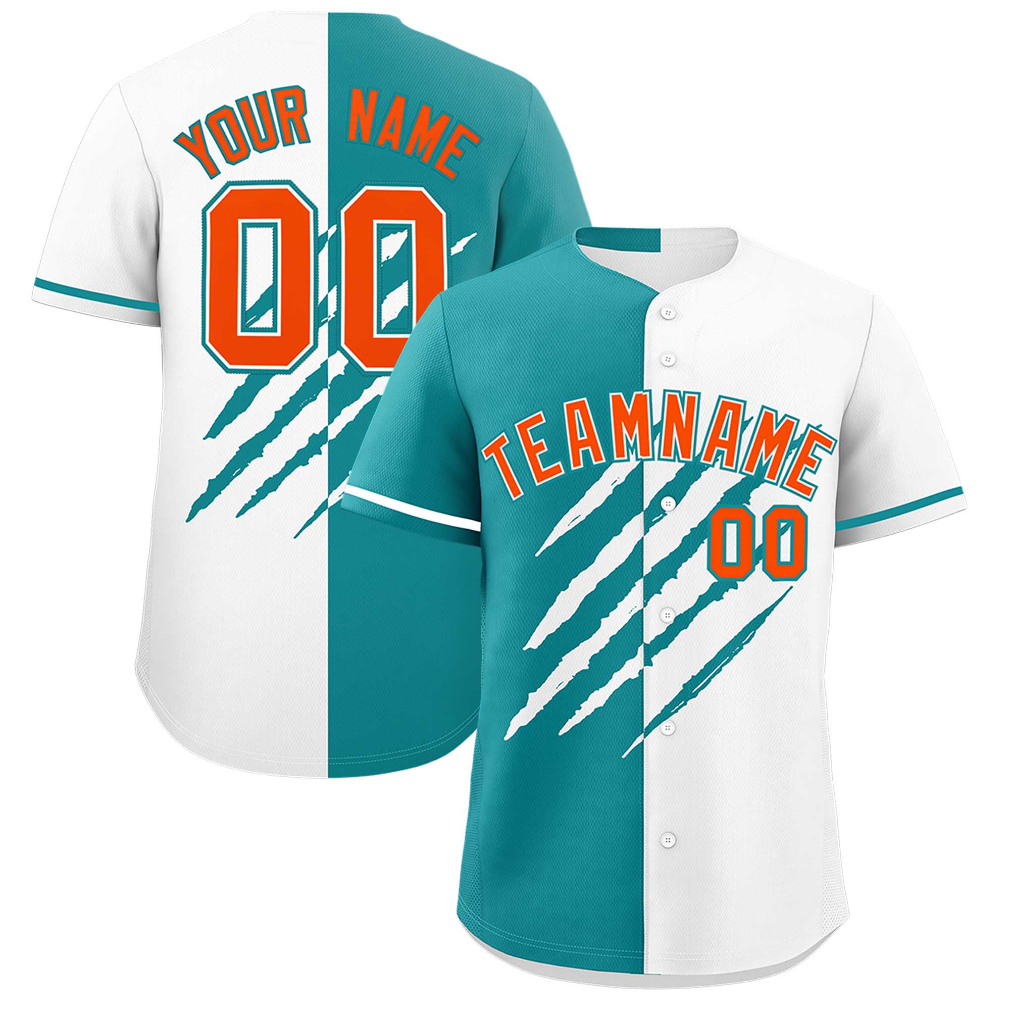 Custom Aqua White Split Tiger Claw Scratch Pattern Baseball Jersey