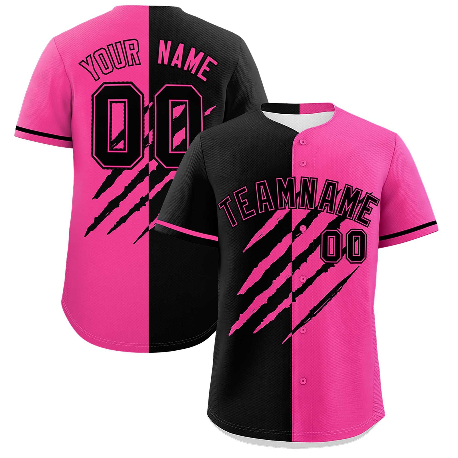 Custom Black Pink Split Tiger Claw Scratch Pattern Baseball Jersey