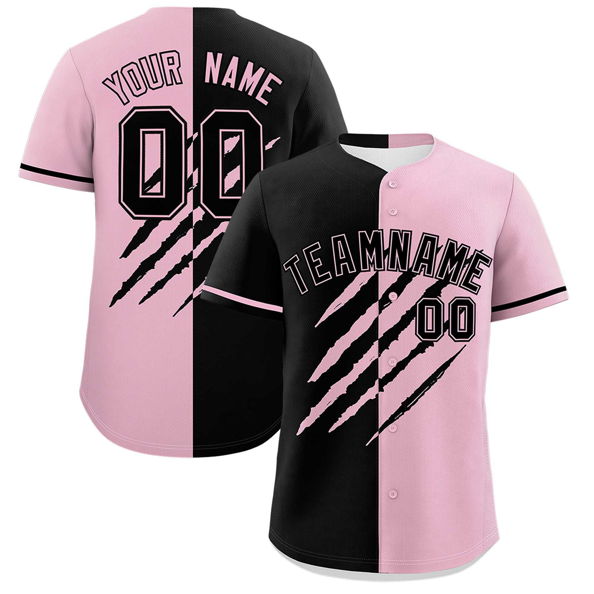 Custom Black Light Pink Split Tiger Claw Scratch Pattern Baseball Jersey
