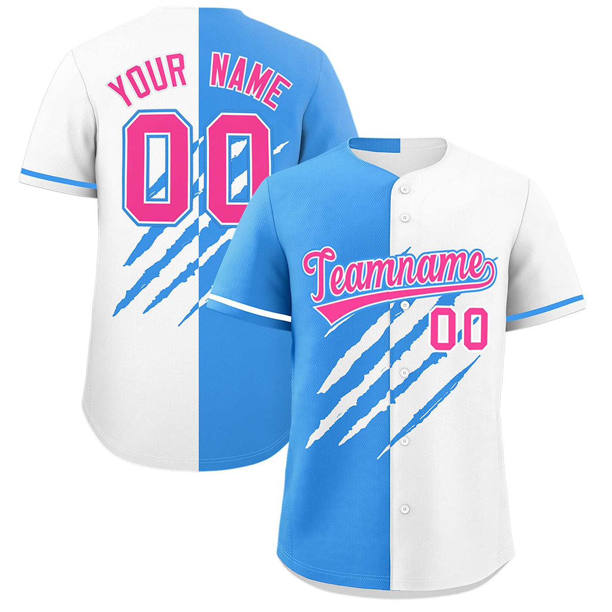 Custom Powder Blue White Split Tiger Claw Scratch Pattern Baseball Jersey