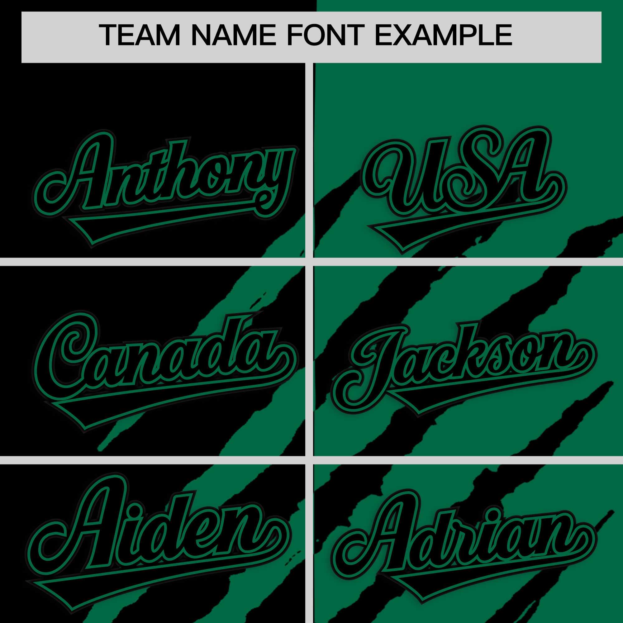 Custom Black Kelly Green Split Tiger Claw Scratch Pattern Baseball Jersey