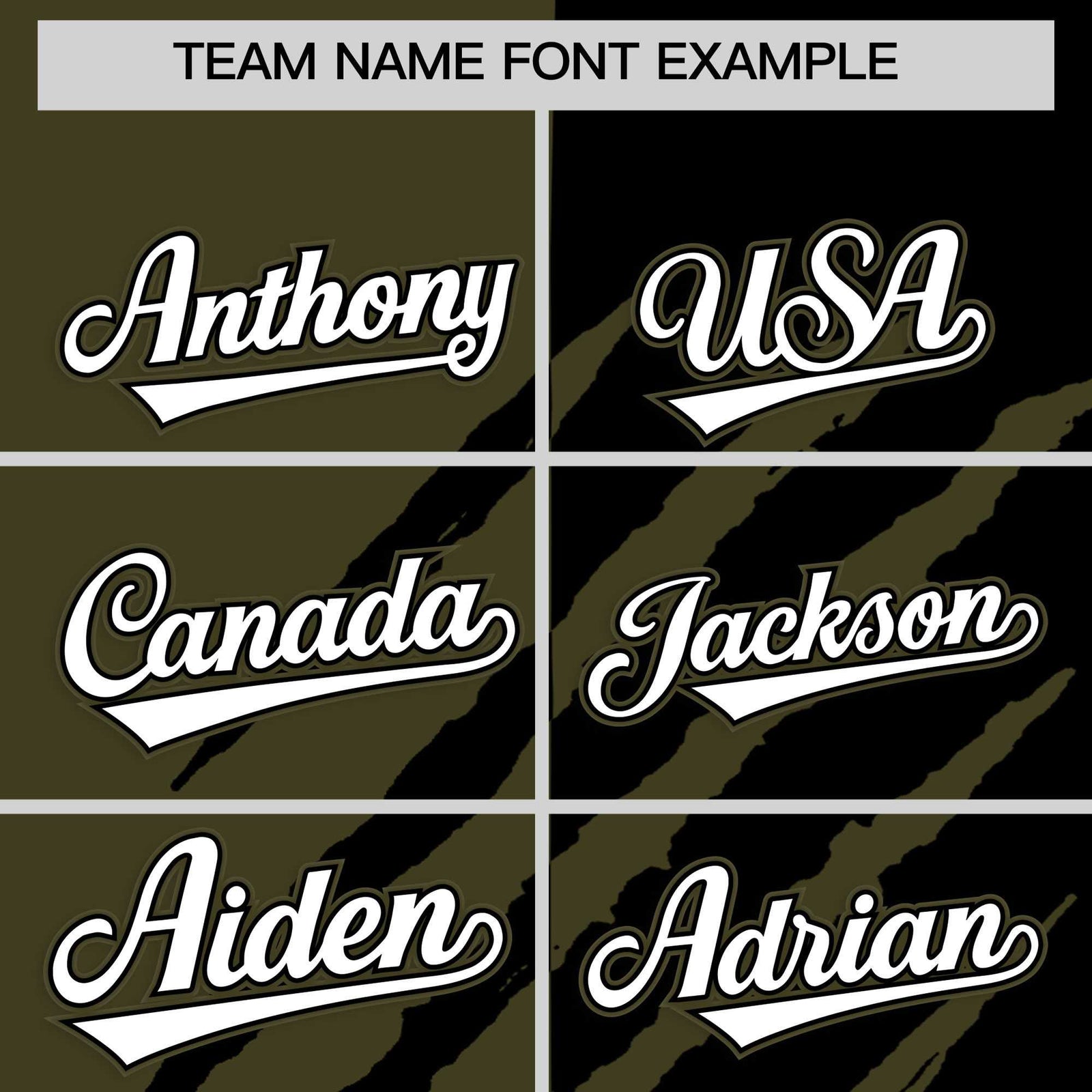 Custom Olive Black Split Tiger Claw Scratch Pattern Baseball Jersey