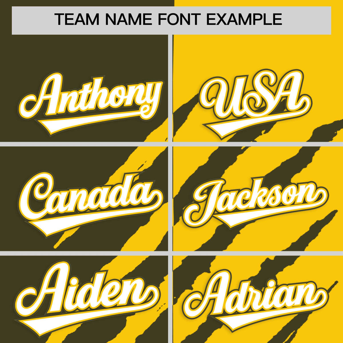 Custom Olive Gold Split Tiger Claw Scratch Pattern Baseball Jersey