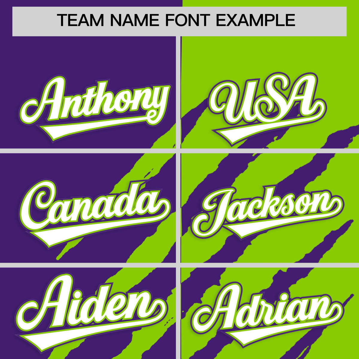 Custom Purple Neon Green Split Tiger Claw Scratch Pattern Baseball Jersey