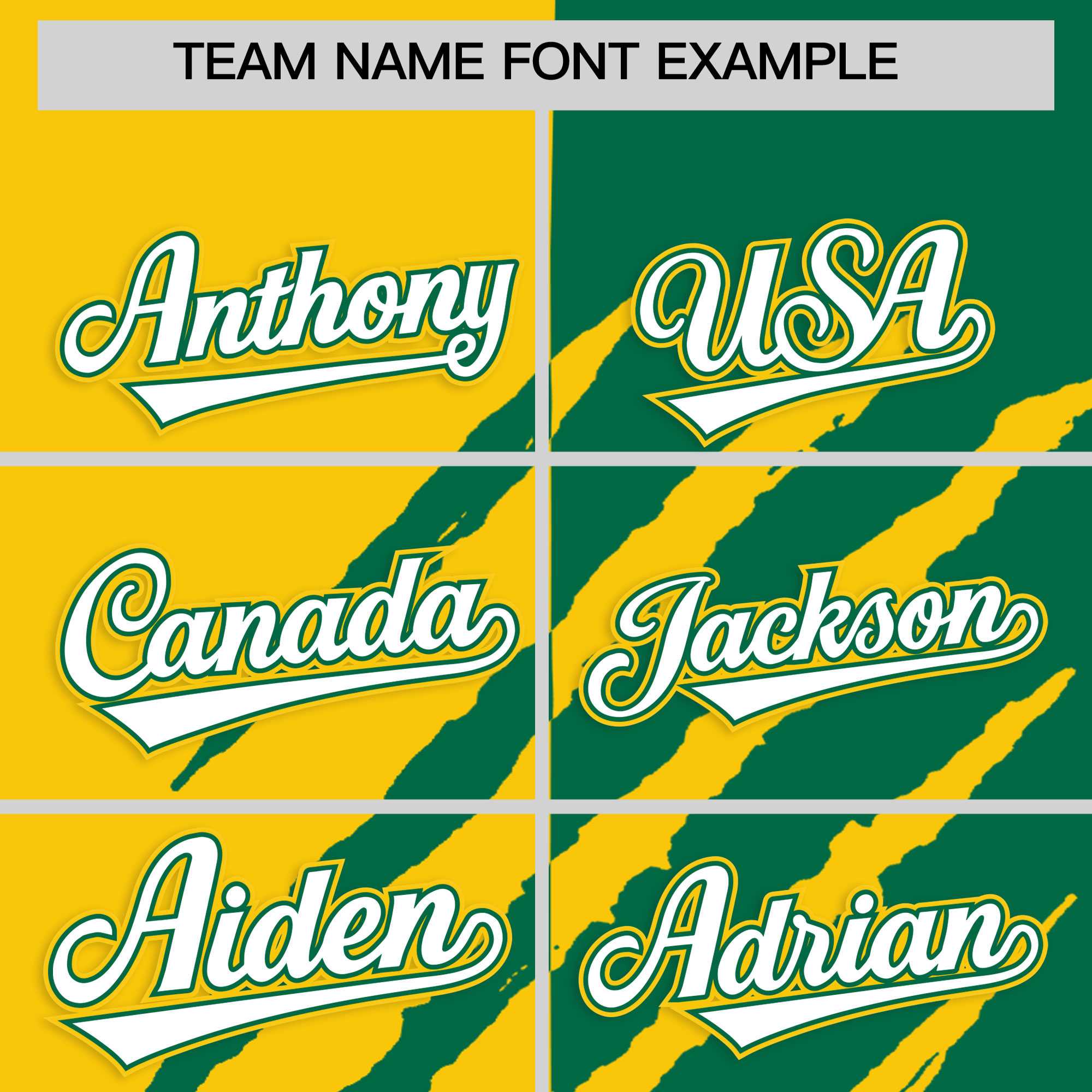 Custom Gold Kelly Green Split Tiger Claw Scratch Pattern Baseball Jersey