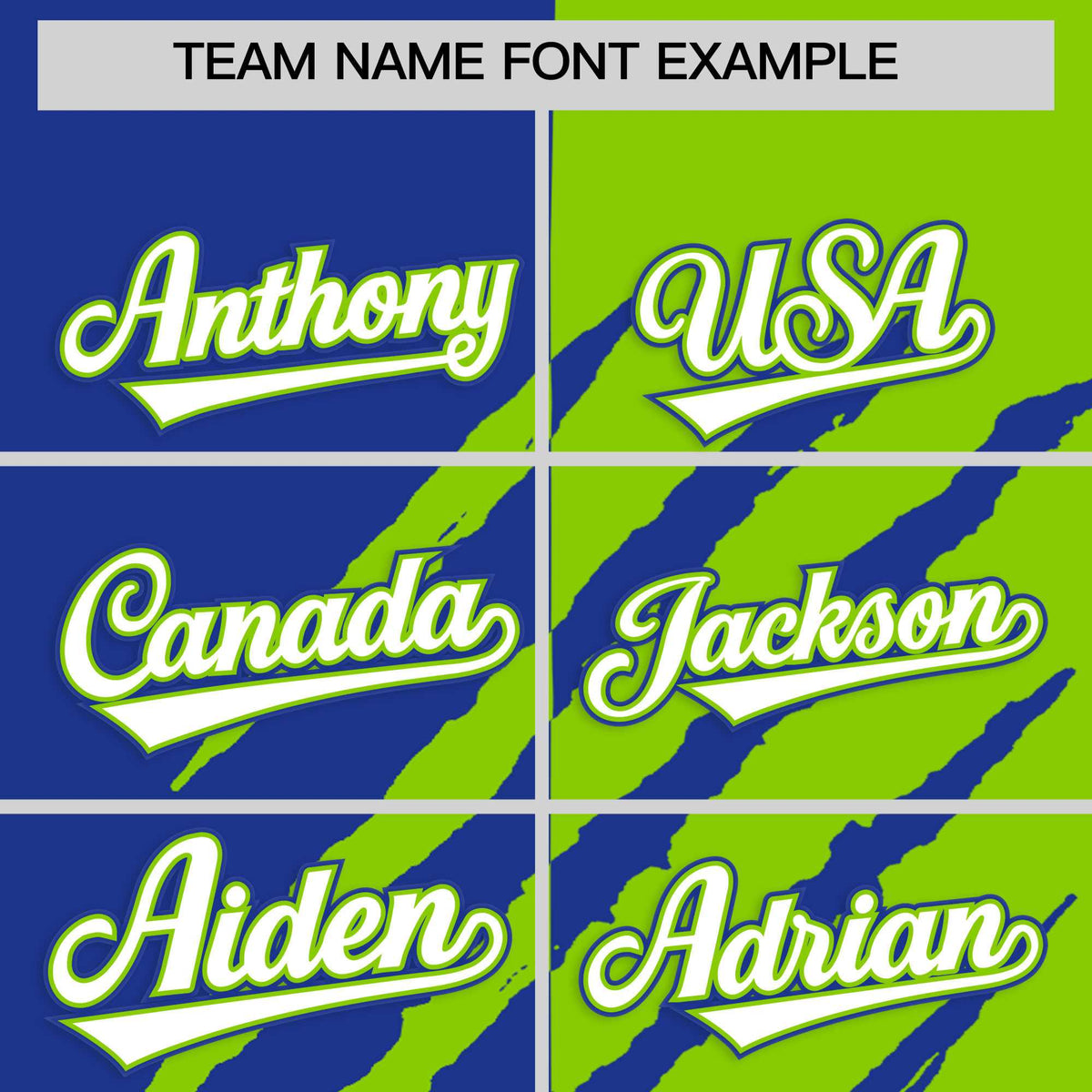 Custom Royal Blue Neon Green Split Tiger Claw Scratch Pattern Baseball Jersey