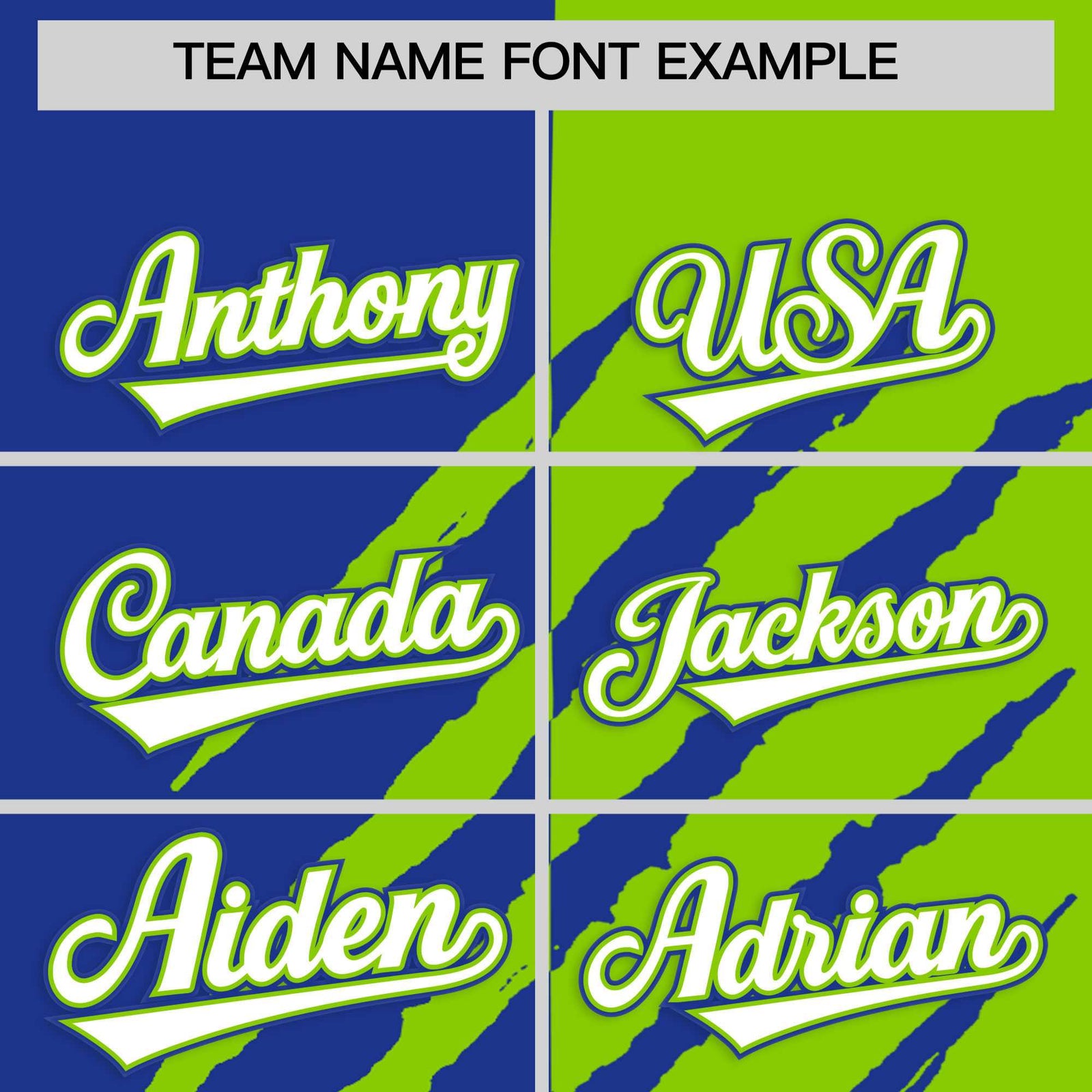 Custom Royal Blue Neon Green Split Tiger Claw Scratch Pattern Baseball Jersey