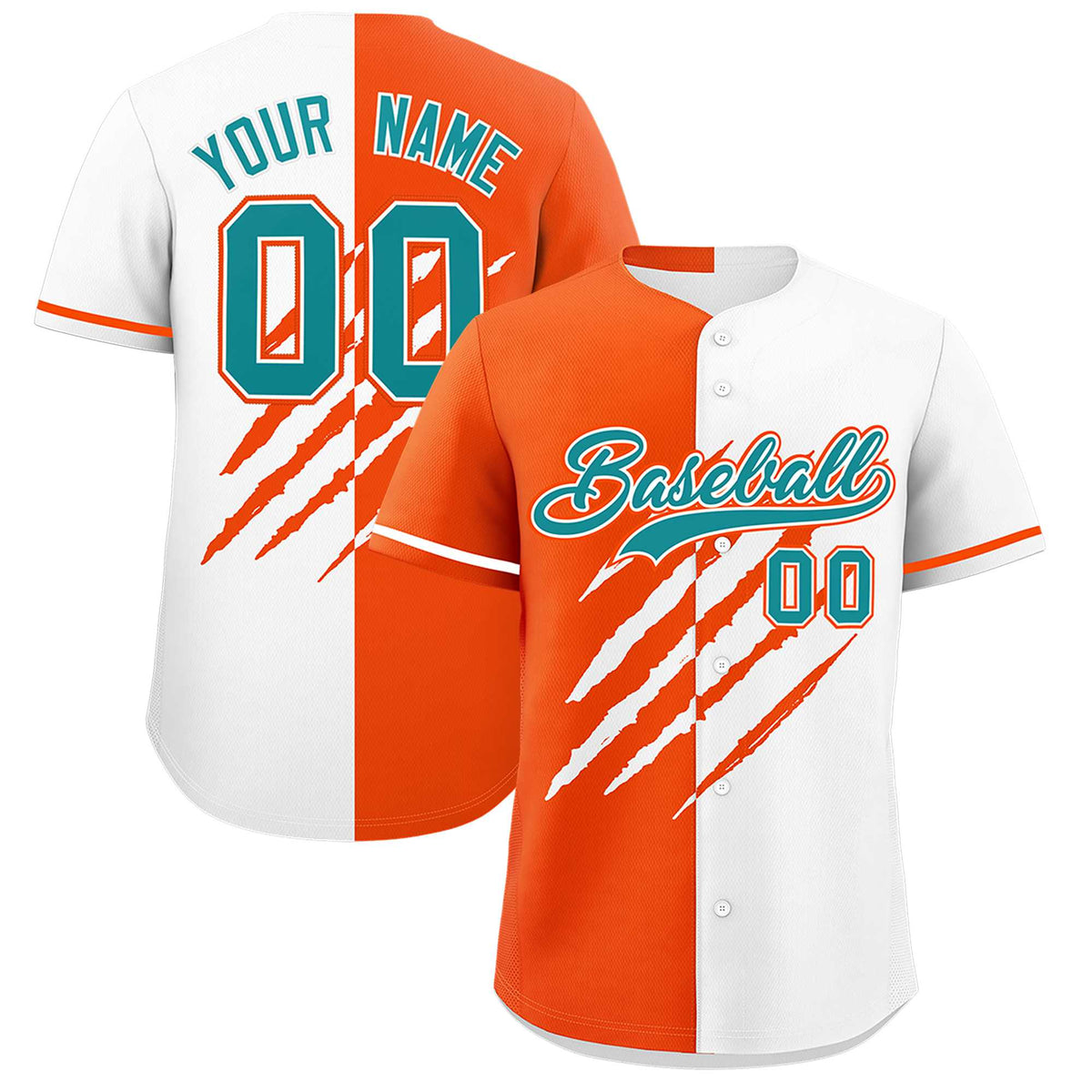 Custom Orange White Split Tiger Claw Scratch Pattern Baseball Jersey