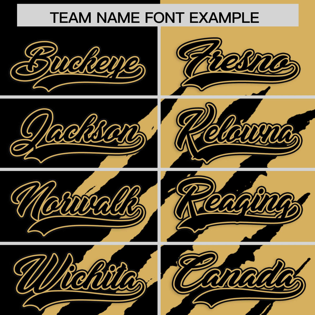 Custom Black Old Gold Split Tiger Claw Scratch Pattern Baseball Jersey