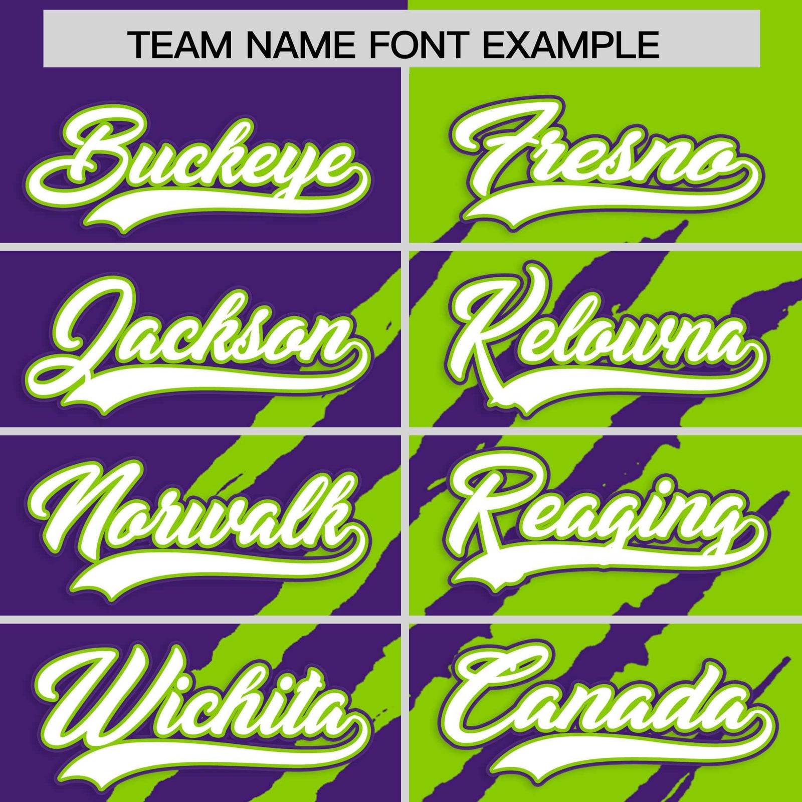 Custom Purple Neon Green Split Tiger Claw Scratch Pattern Baseball Jersey