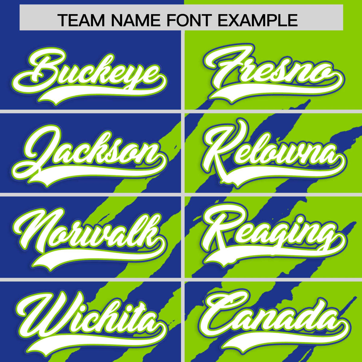 Custom Royal Blue Neon Green Split Tiger Claw Scratch Pattern Baseball Jersey