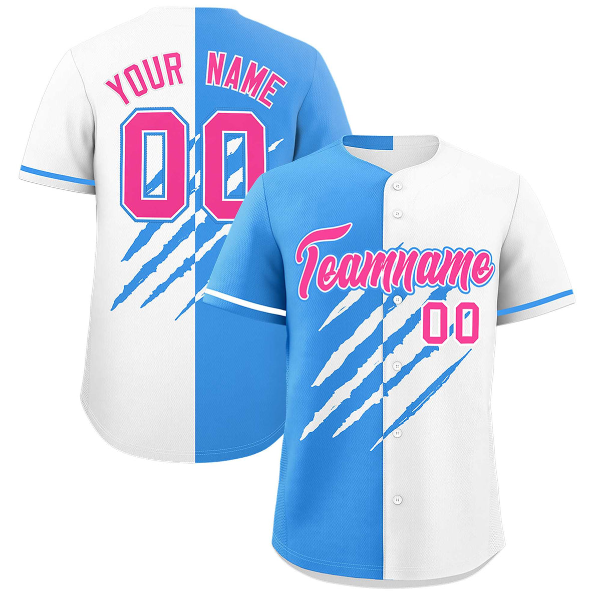 Custom Powder Blue White Split Tiger Claw Scratch Pattern Baseball Jersey