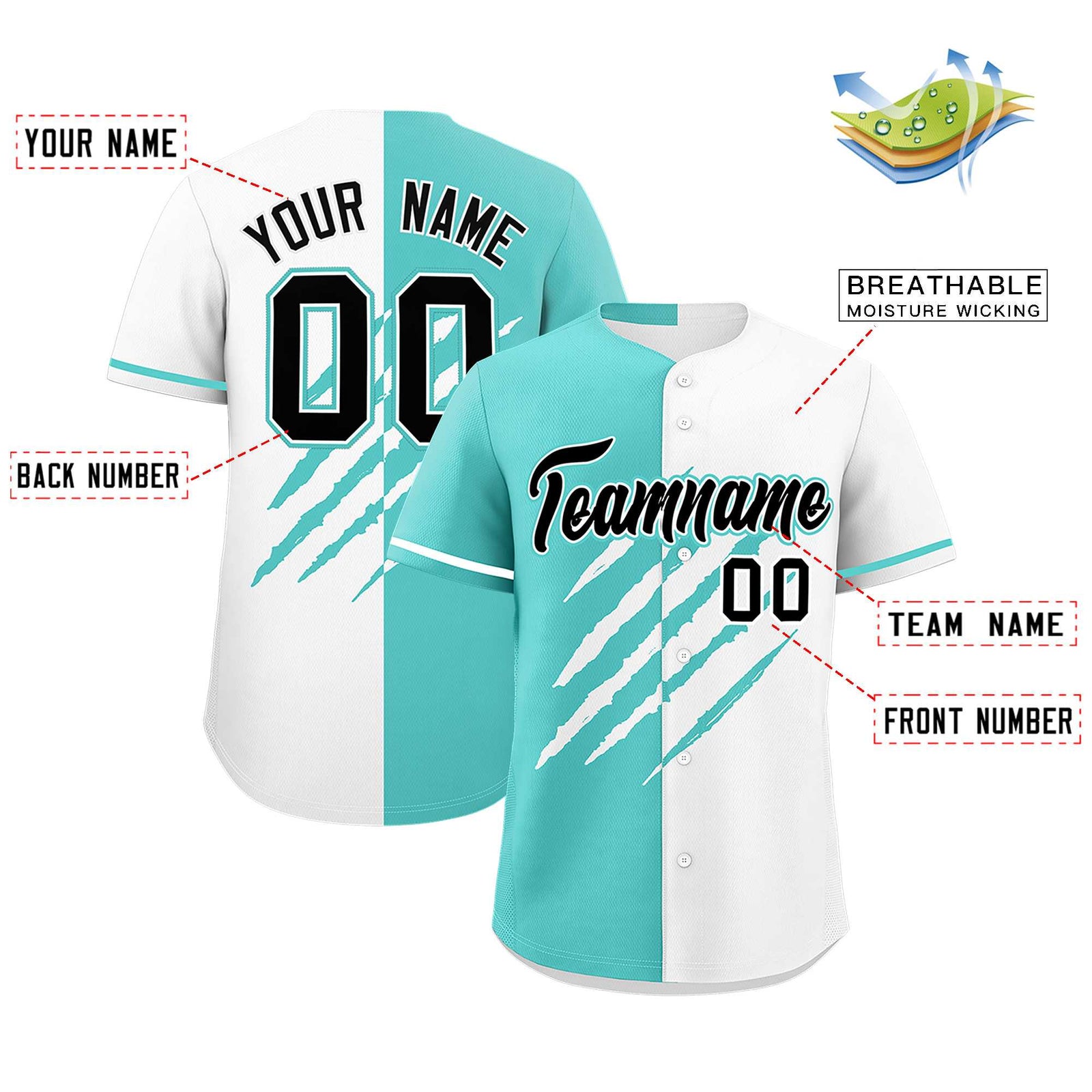 Custom Bright Green White Split Tiger Claw Scratch Pattern Baseball Jersey