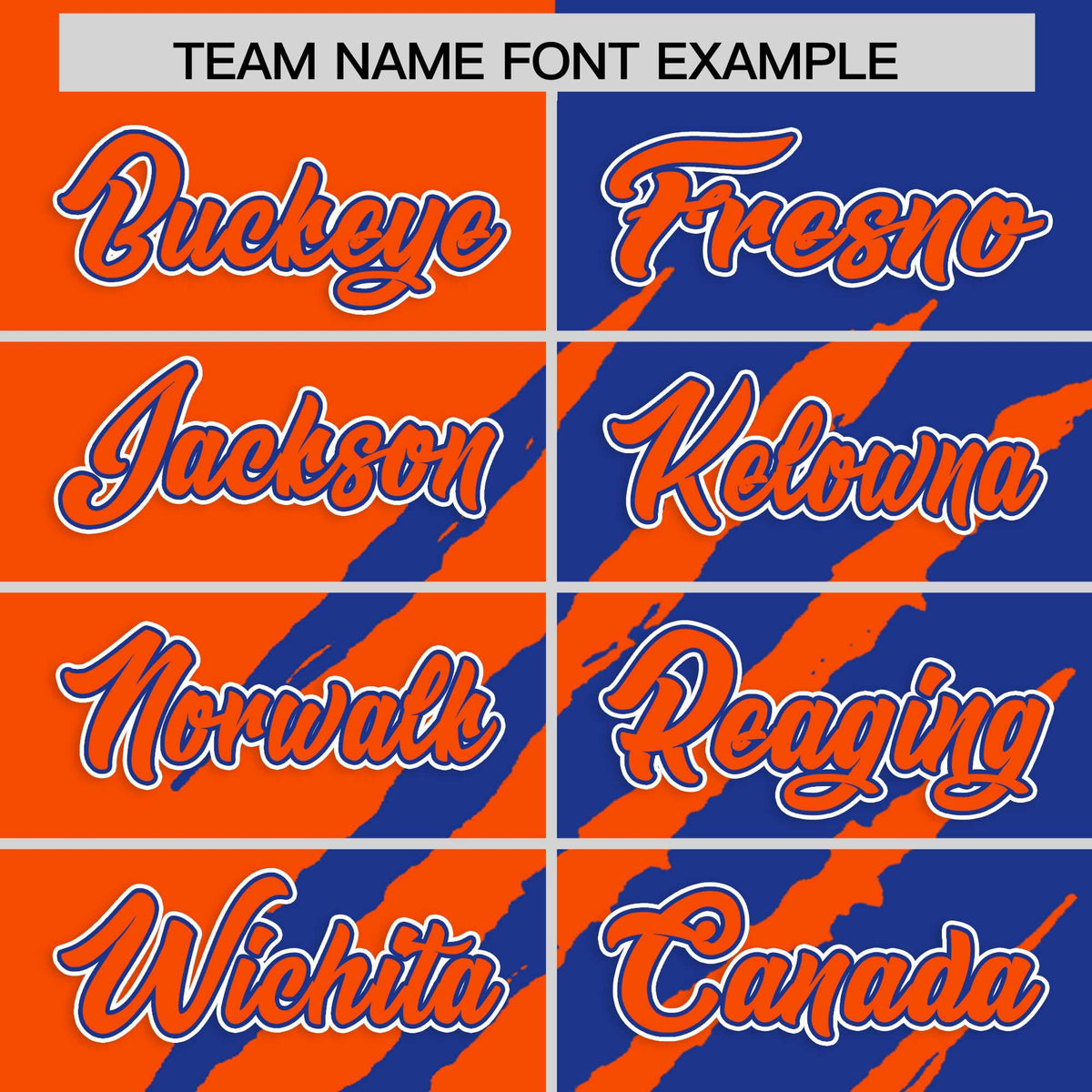 Custom Orange Royal Blue Split Tiger Claw Scratch Pattern Baseball Jersey