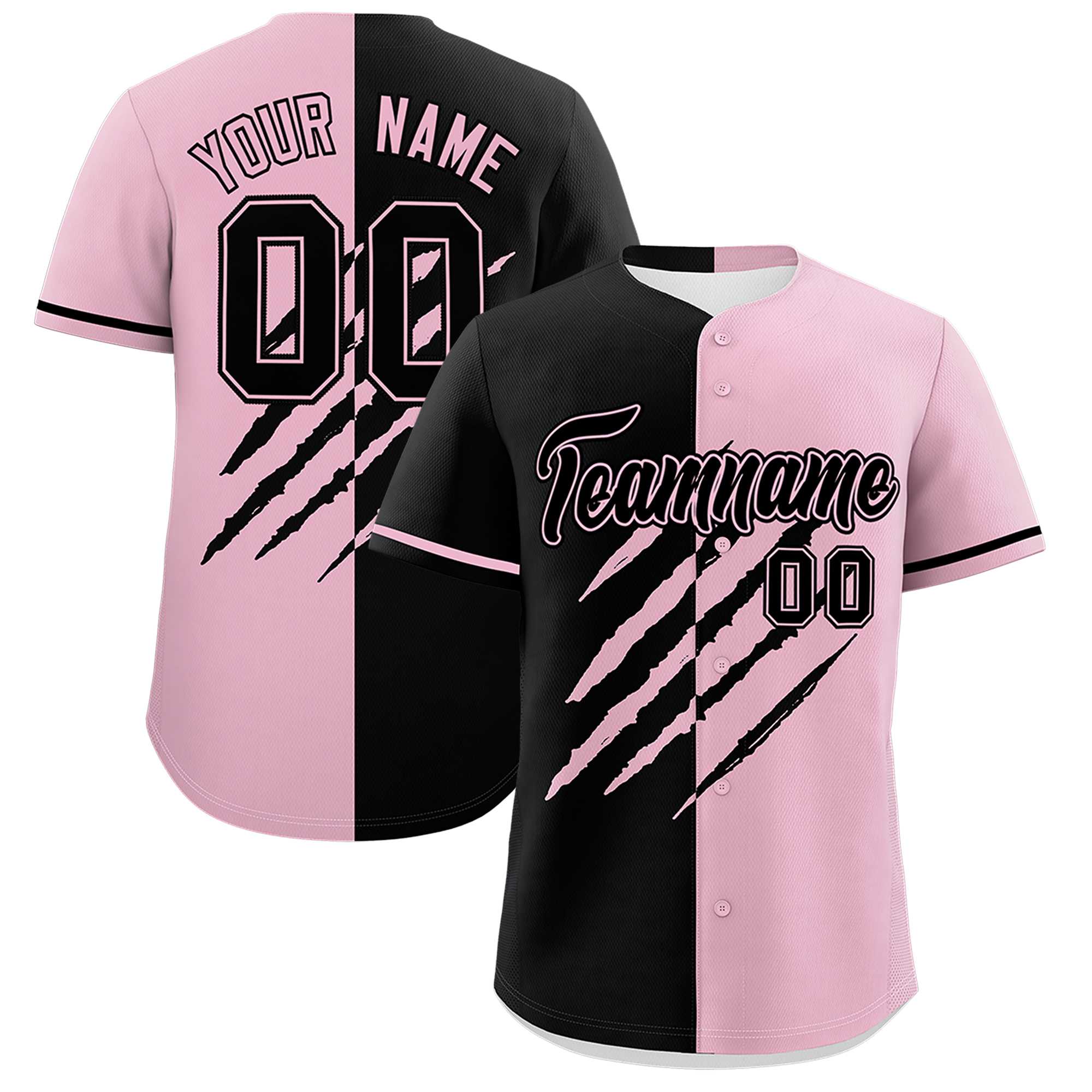 Custom Black Light Pink Split Tiger Claw Scratch Pattern Baseball Jersey