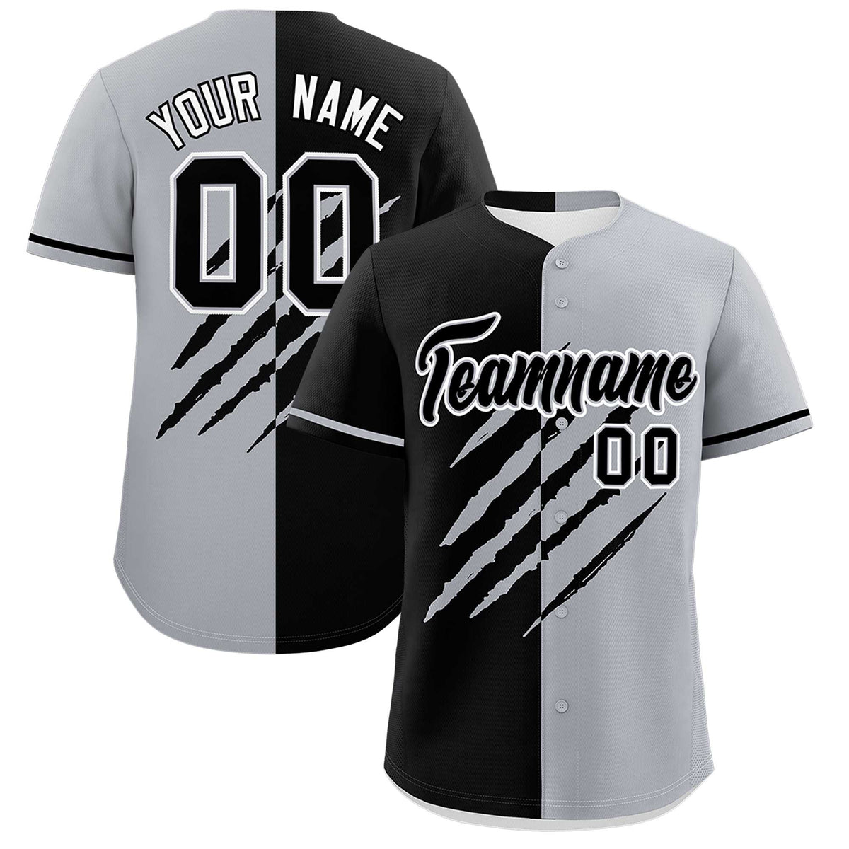 Custom Black Gray Split Tiger Claw Scratch Pattern Baseball Jersey