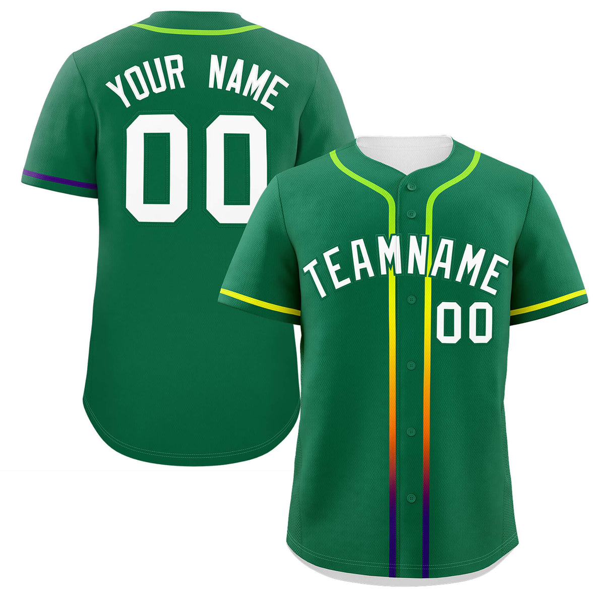 Custom Kelly Green White Personalized Gradient Ribbed Design Authentic Baseball Jersey