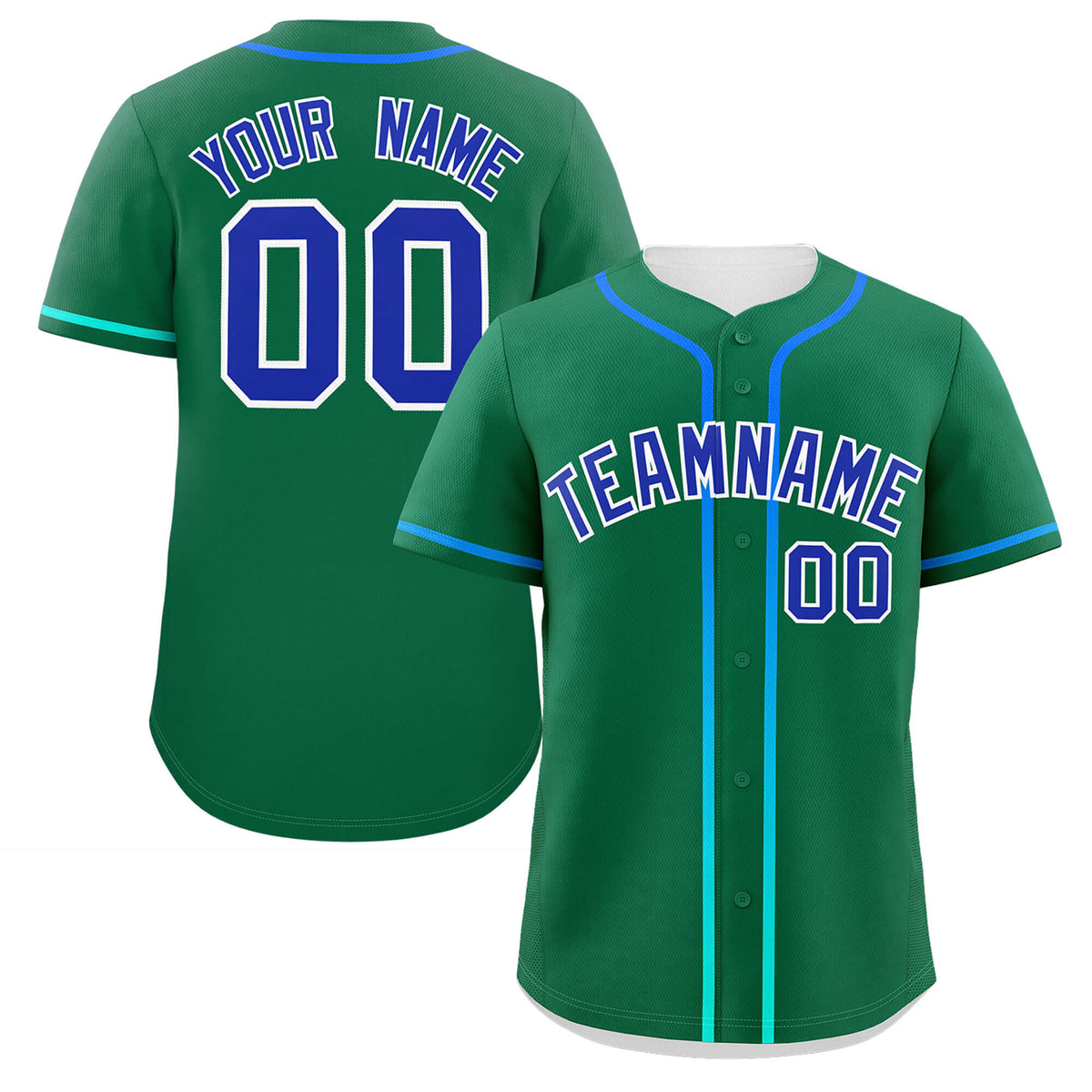 Custom Kelly Green Royal Personalized Gradient Ribbed Design Authentic Baseball Jersey
