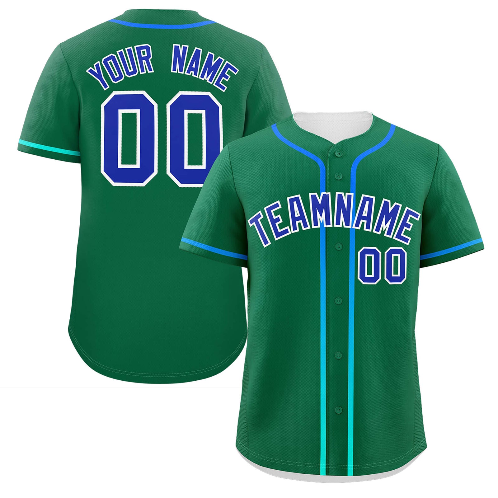 Custom Kelly Green Royal Personalized Gradient Ribbed Design Authentic Baseball Jersey
