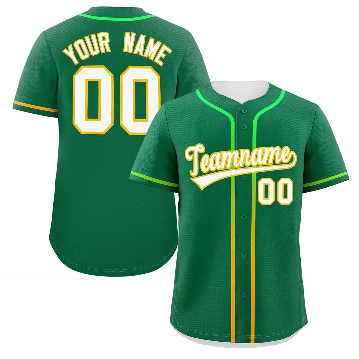 Custom Kelly Green White Personalized Gradient Ribbed Design Authentic Baseball Jersey