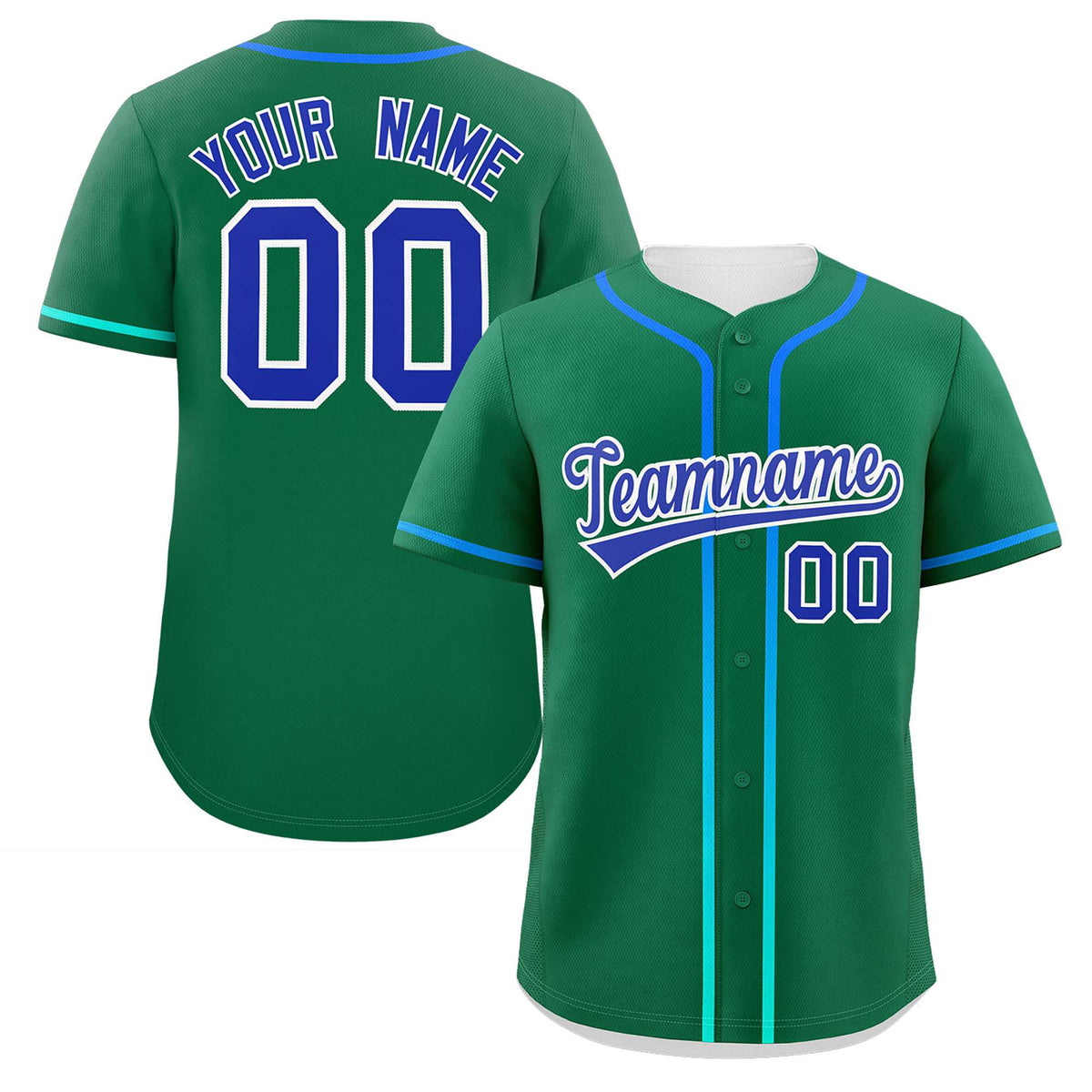 Custom Kelly Green Royal Personalized Gradient Ribbed Design Authentic Baseball Jersey