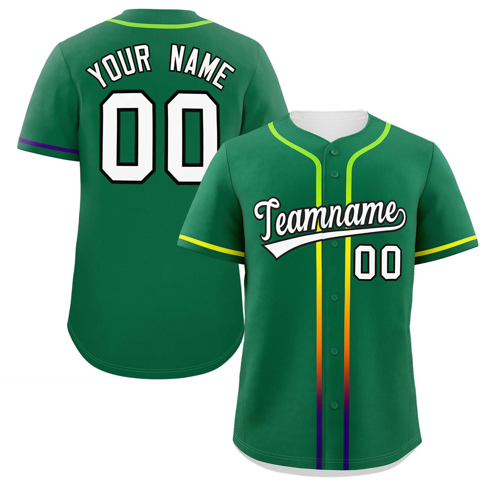Custom Kelly Green White Personalized Gradient Ribbed Design Authentic Baseball Jersey