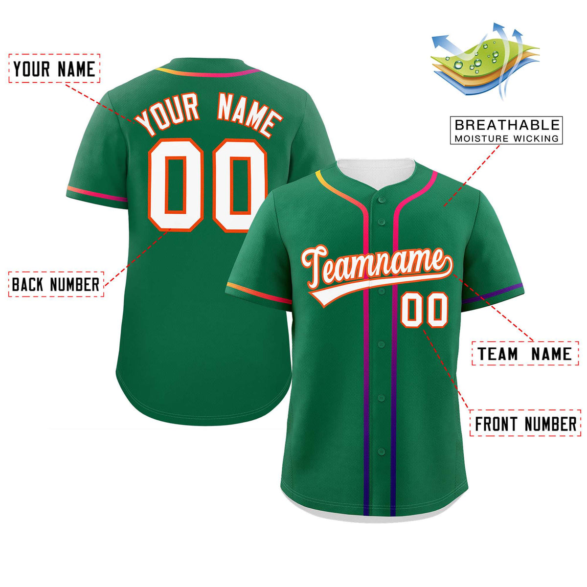Custom Kelly Green White Personalized Gradient Ribbed Design Authentic Baseball Jersey