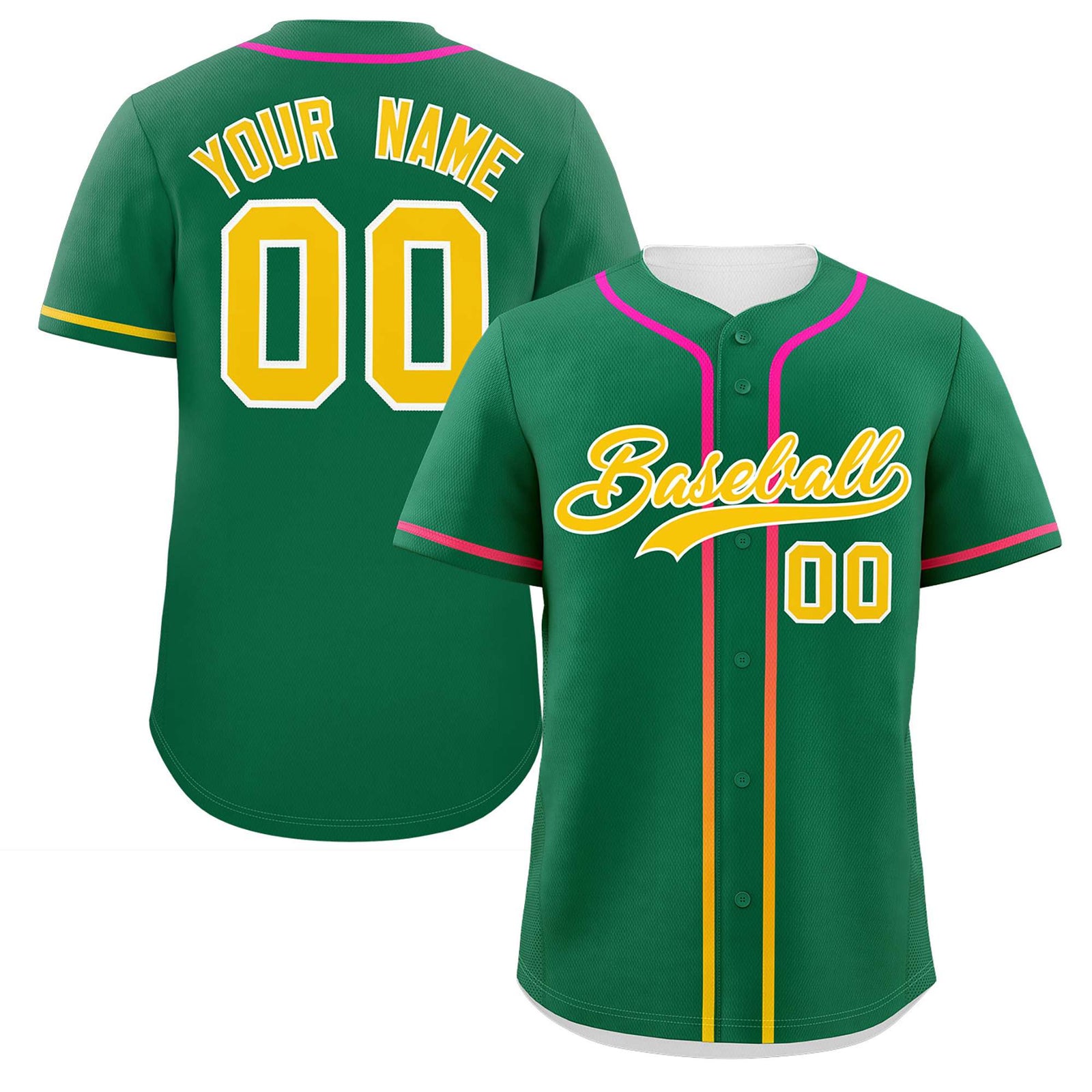 Custom Kelly Green Gold Personalized Gradient Ribbed Design Authentic Baseball Jersey
