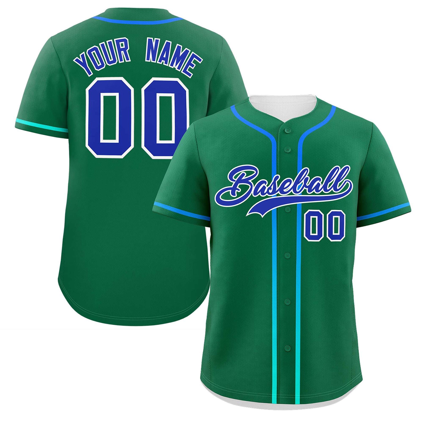 Custom Kelly Green Royal Personalized Gradient Ribbed Design Authentic Baseball Jersey
