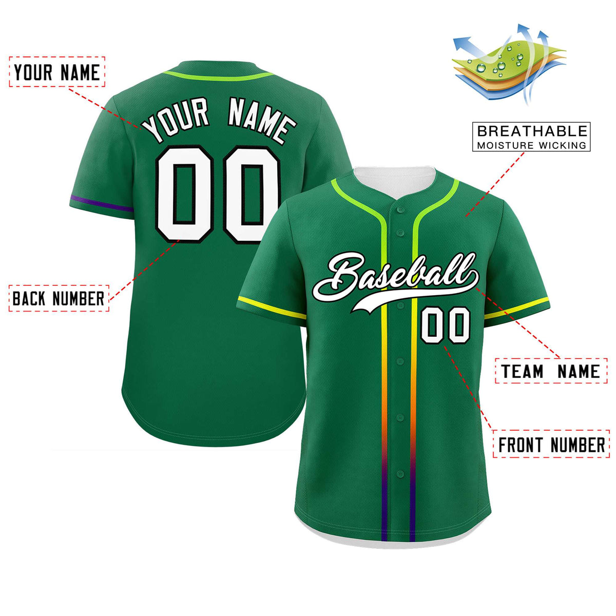Custom Kelly Green White Personalized Gradient Ribbed Design Authentic Baseball Jersey