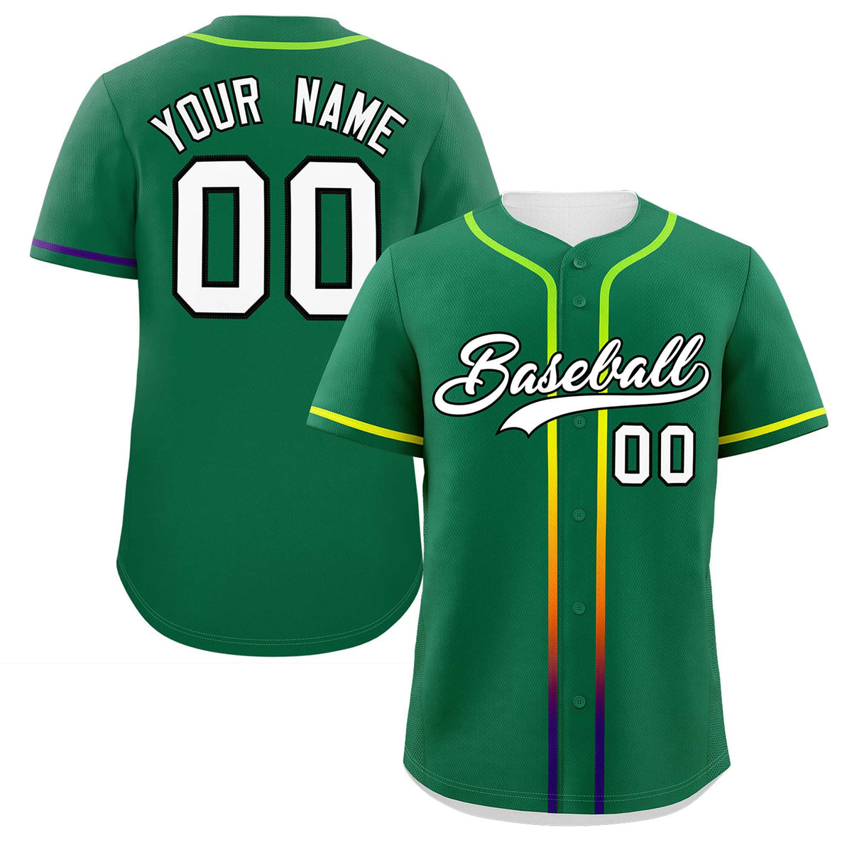 Custom Kelly Green White Personalized Gradient Ribbed Design Authentic Baseball Jersey