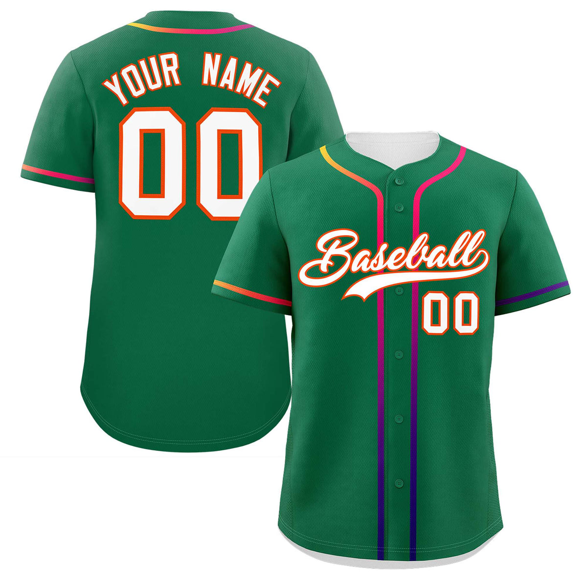 Custom Kelly Green White Personalized Gradient Ribbed Design Authentic Baseball Jersey