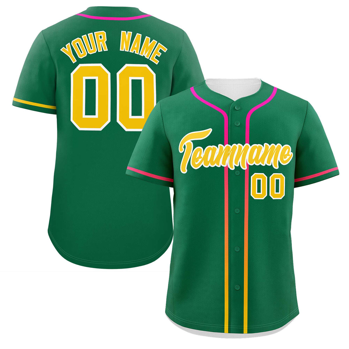 Custom Kelly Green Gold Personalized Gradient Ribbed Design Authentic Baseball Jersey